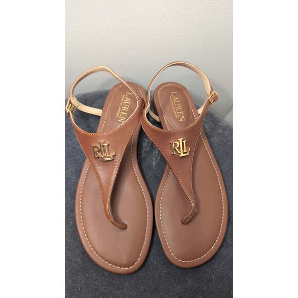 Lauren Ralph Lauren Shoes - Lauren Ralph Lauren Ellington Sandals 7B Brown Leather RL Logo Thong T Strap